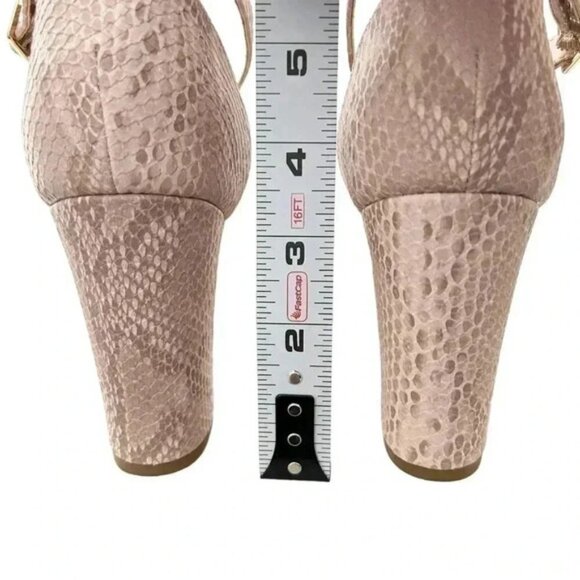 Expression Block Heel Sandals Ankle Straps Pink Cream Snakeskin Size 8 - Picture 9 of 14